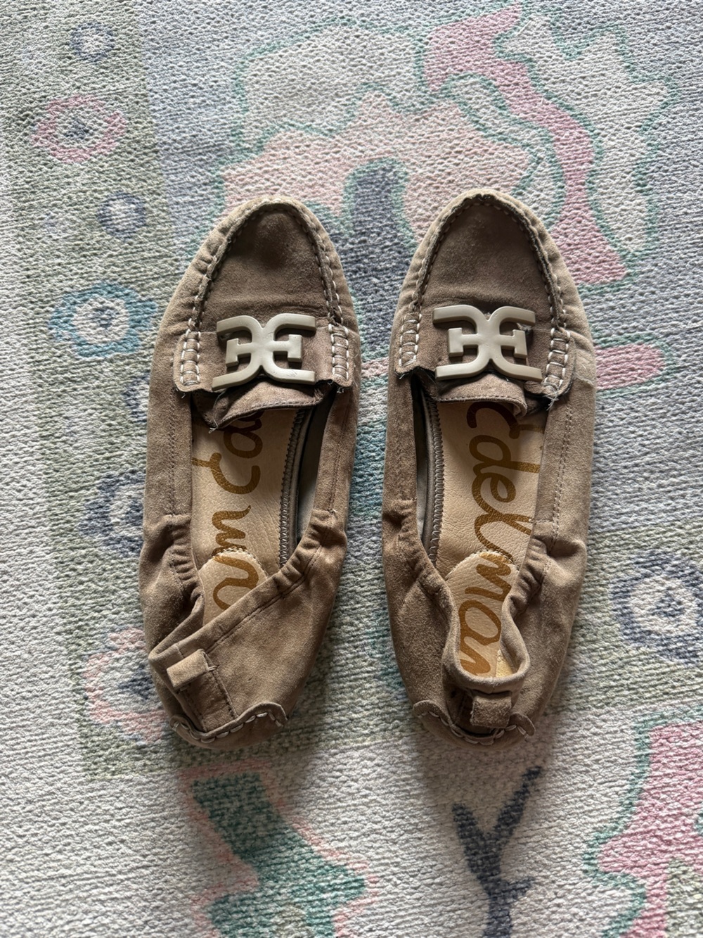 Sam Edelman Taupe Suede Loafers with Decorative Buckle